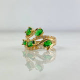 Anillo Ramificado 3.25gr / T6 / Circones Blancos-Verdes Oro Amarillo