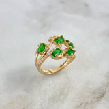 Anillo Ramificado 3.25gr / T6 / Circones Blancos-Verdes Oro Amarillo