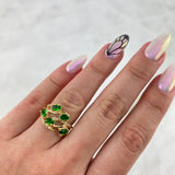 Anillo Ramificado 3.25gr / T6 / Circones Blancos-Verdes Oro Amarillo