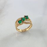 Anillo Trio de Ramas 3.1gr / T6 / Circones Blancos-Verdes Oro Amarillo