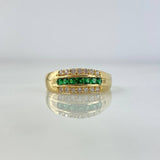 Anillo Tres Lineas 3.85gr / T7 1/4 / Circones Blancos-Verdes Oro Amarillo