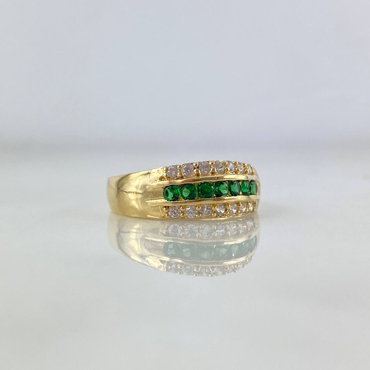 Anillo Tres Lineas 3gr / T7 / Circones Blancos-Verdes Oro Amarillo