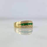 Anillo Tres Lineas 3gr / T7 / Circones Blancos-Verdes Oro Amarillo