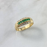 Anillo Tres Lineas 3gr / T7 / Circones Blancos-Verdes Oro Amarillo