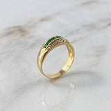 Anillo Tres Lineas 3gr / T7 / Circones Blancos-Verdes Oro Amarillo