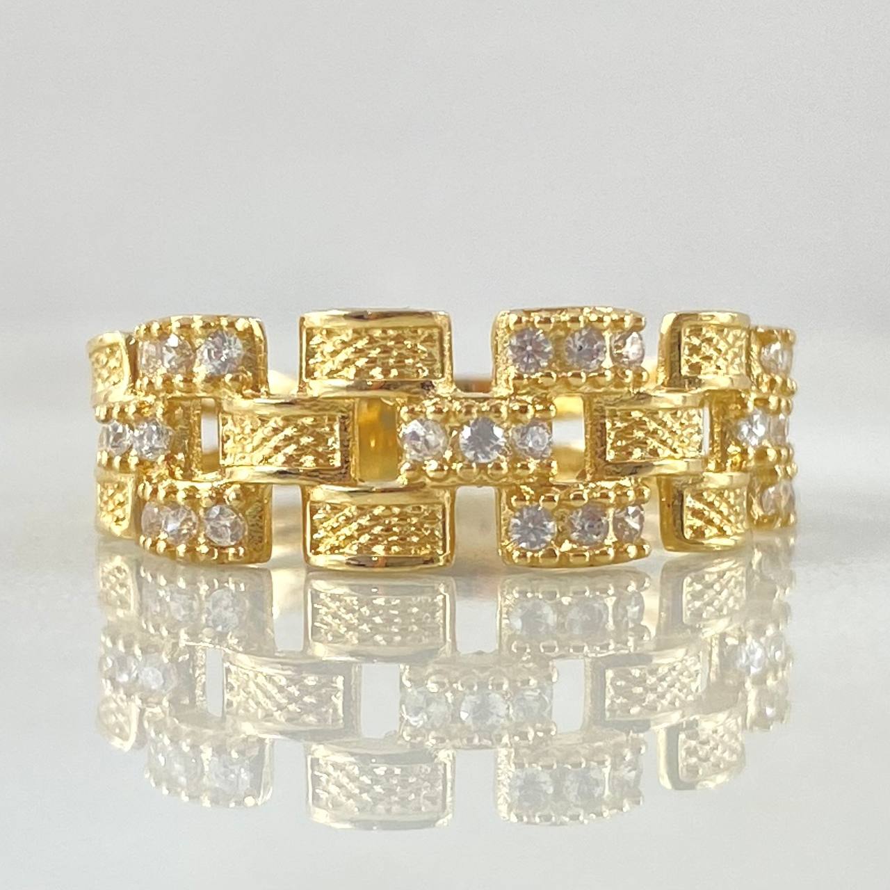 Anillo Correa Rustica Intercalada 4.15gr / T8 1/4 / Oro 18K
