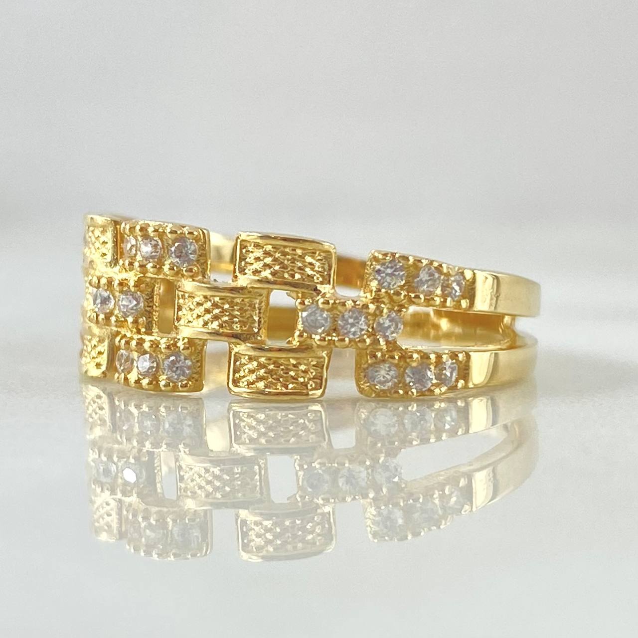 Anillo Correa Rustica Intercalada 4.4gr / T10 / Oro Amarillo 18K ©