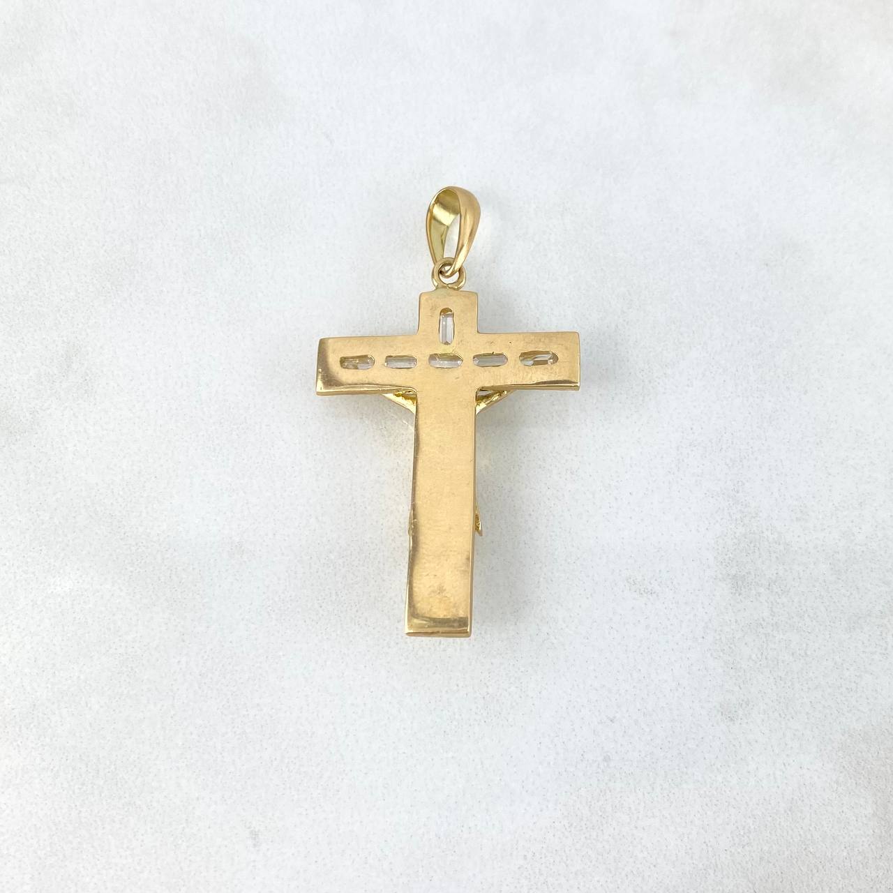 Dije Cruz Cristo Texturizada 8.8gr / 4.5cm / Circones Blancos Oro Amarillo