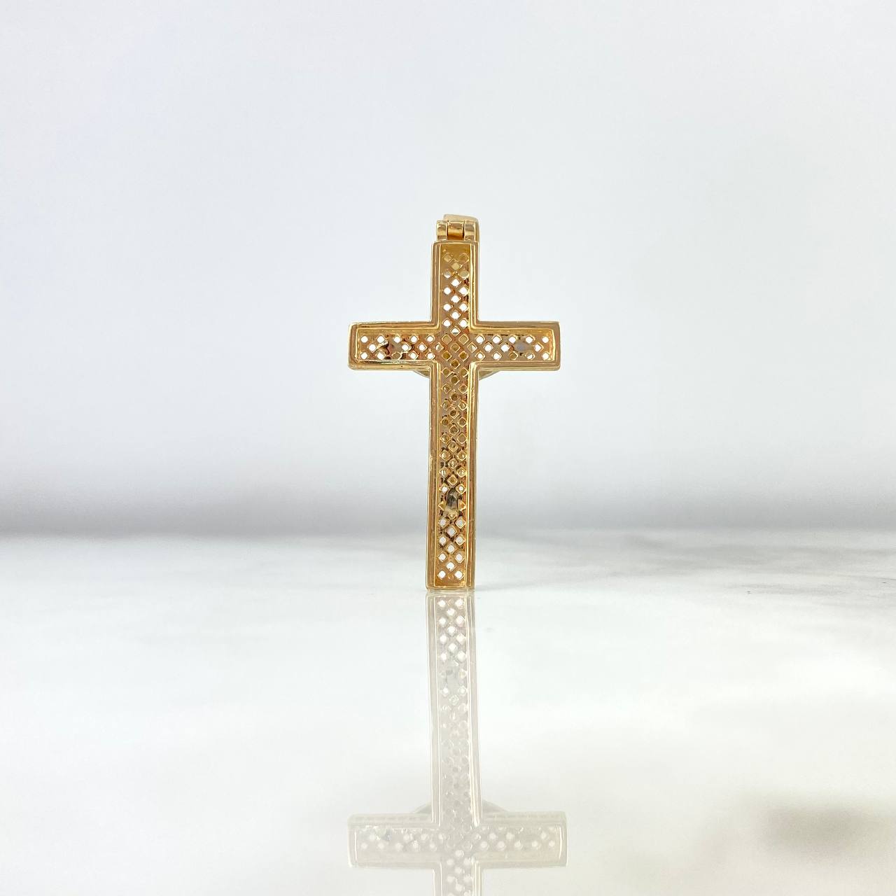 Dije Cruz Cristo 9.65gr / 5.5cm / Puntos Basteados Dos Oros Amarillo Blanco