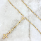Rosario Virgen Milagrosa 10.2gr / 45cm / 4mm-3mm Bolas Diamantadas-Circones Blancos Oro Amarillo