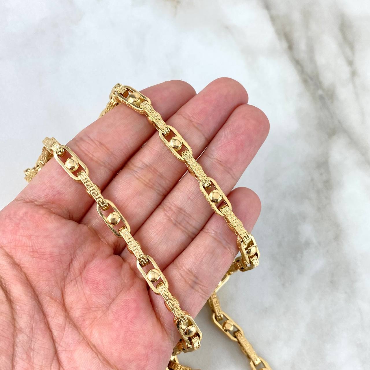 Cadena Rustica Tribal 23.6gr / 60cm / 5mm Texturizada Punto Oro Amarillo +3