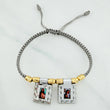 Pulsera Tejida Gris Escapulario Cilindros Diamantados 6Und Oro Amarillo 18K