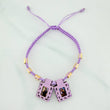 Pulsera Tejida Lila Escapulario Cilindros Diamantados 6Und Oro Amarillo 18K