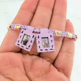 Pulsera Tejida Lila Escapulario Cilindros Diamantados 6Und Oro Amarillo 18K