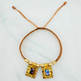 Pulsera Tejida Caqui Escapulario Cilindros Diamantados 6Und Oro Amarillo 18K