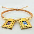 Pulsera Tejida Caqui Escapulario Cilindros Diamantados 6Und Oro Amarillo 18K