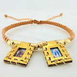Pulsera Tejida Caqui Escapulario Cilindros Diamantados 6Und Oro Amarillo 18K