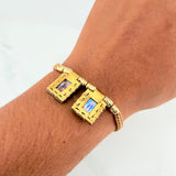 Pulsera Tejida Caqui Escapulario Cilindros Diamantados 6Und Oro Amarillo 18K