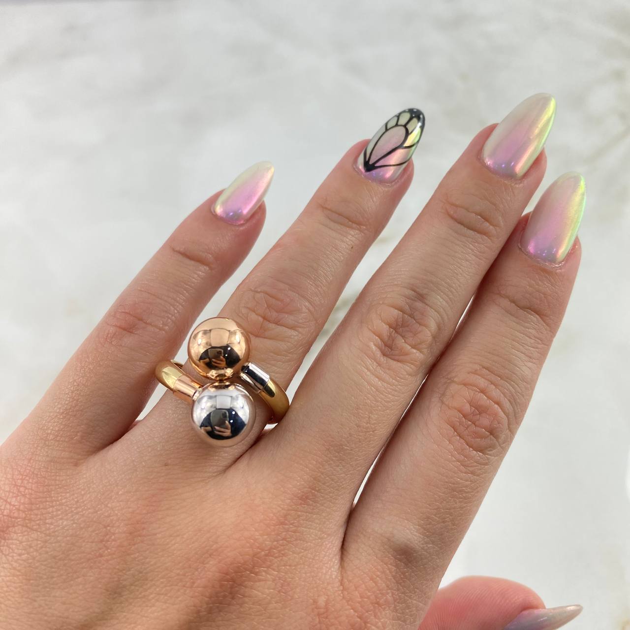 Anillo Tu y Yo 2.95gr / T7 / Bolas 10mm Tres Oros ©