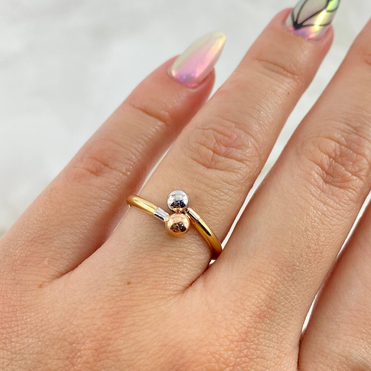Anillo Tu y Yo 1.15gr / T7 / Bolas 4mm Tres Oros ©