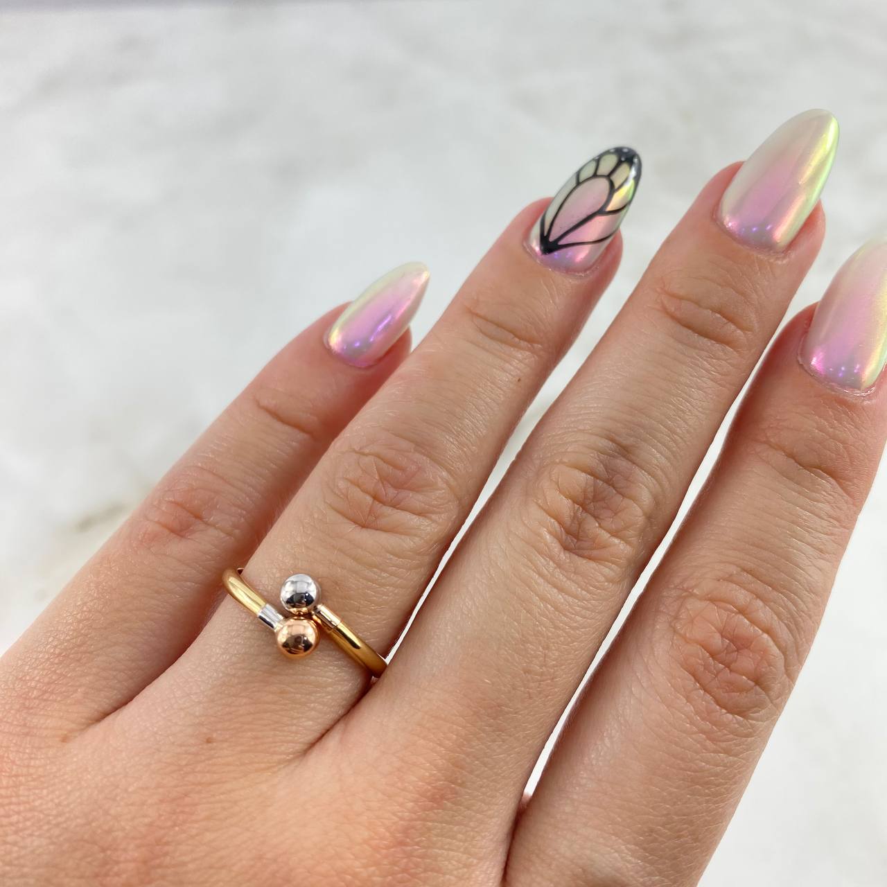Anillo Tu y Yo 1.15gr / T7 / Bolas 4mm Tres Oros ©