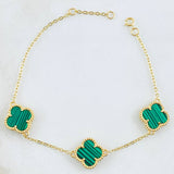 Pulso Trebol Malaquita Verde 5.25gr / 17cm-18.5cm / Oro Amarillo Nac.Esp. 18K