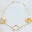 Pulso Trebol Nacar Blanco Diamantado Circones Blancos 6.85gr / 17cm-18.5cm / Oro Amarillo 18K