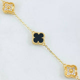 Pulso Trebol Onix Negro Diamantado Circones Blanco 5.1gr / 15.5cm-17.5cm / Oro Amarillo 18K