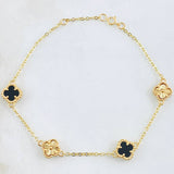 Pulso Trebol Onix Negro Diamantado 3.95gr / 16.5cm-18cm / Oro Amarillo Nac.Esp. 18K