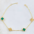 Pulso Trebol Malaquita Verde Diamantado 3.9gr / 17.5cm-19cm / Oro Amarillo Nac.Esp. 18K