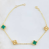 Pulso Trebol Malaquita Verde Diamantado 3.9gr / 17.5cm-19cm / Oro Amarillo Nac.Esp. 18K