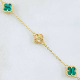 Pulso Trebol Malaquita Verde Diamantado 3.9gr / 17.5cm-19cm / Oro Amarillo Nac.Esp. 18K