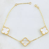 Pulso Aro seguido Trebol Nacar Blanco 5.45gr / 17cm-18.5cm / 12mm Oro Amarillo Nac.Esp. 18K ©