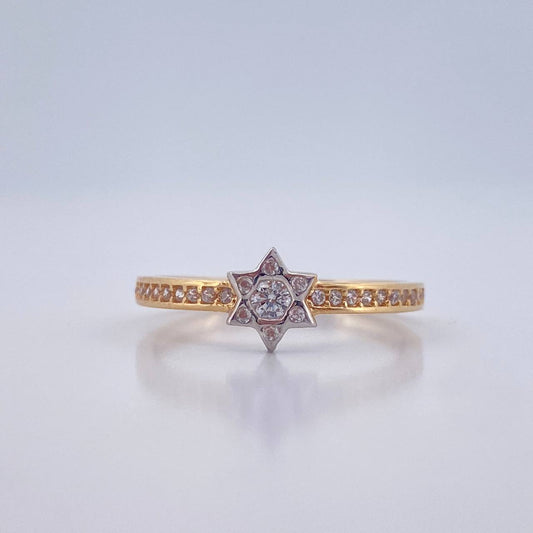 Anillo Estrella David 1.8gr / T7 / Dos Oros Amarillo Blanco 18K %