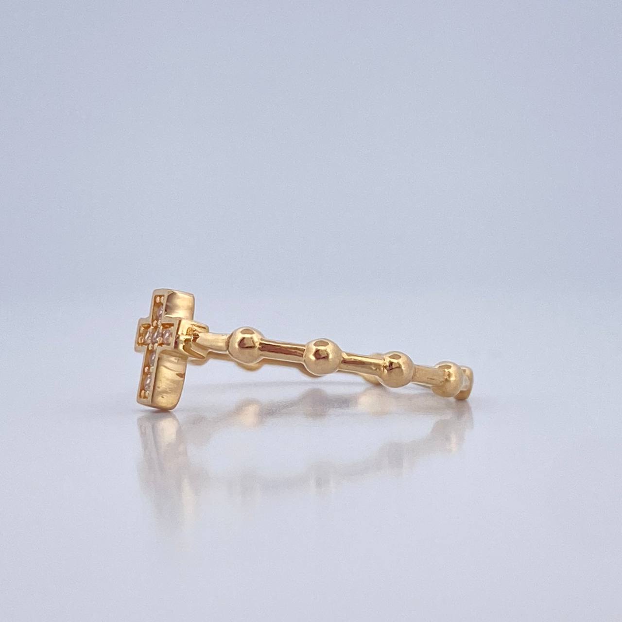 Anillo Cruz Esferas 1.8gr / T7 3/4 / Oro Amarillo 18K %
