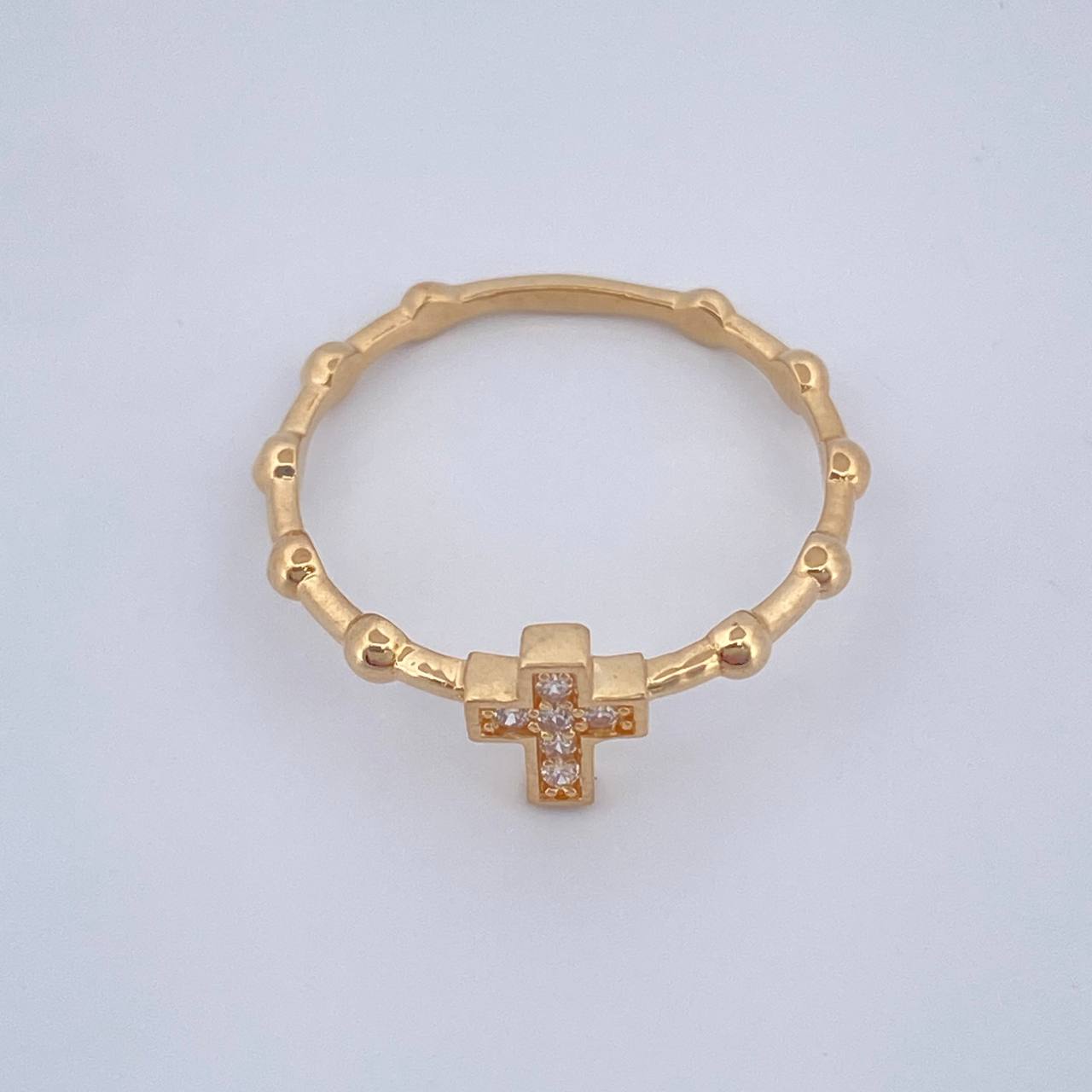 Anillo Cruz Esferas 1.8gr / T7 3/4 / Oro Amarillo 18K %