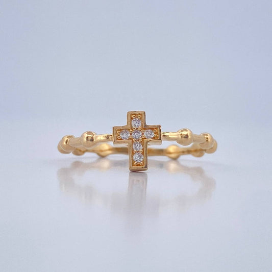 Anillo Cruz Esferas 1.8gr / T7 3/4 / Oro Amarillo 18K %