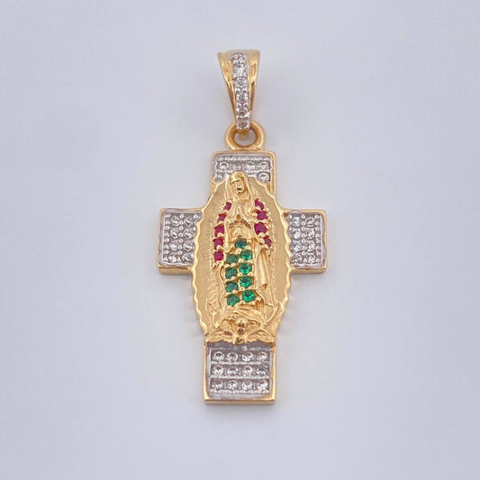 Dije Cruz Virgen Guadalupe 3.25gr / 3cm / Dos Oros Amarillo Blanco 18K %
