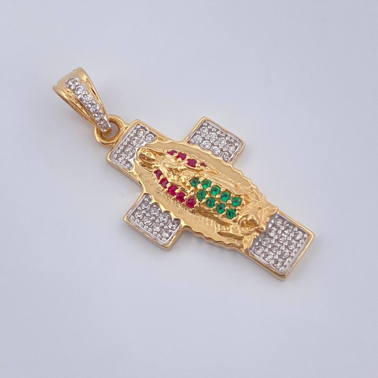 Dije Cruz Virgen Guadalupe 3.25gr / 3cm / Dos Oros Amarillo Blanco 18K %