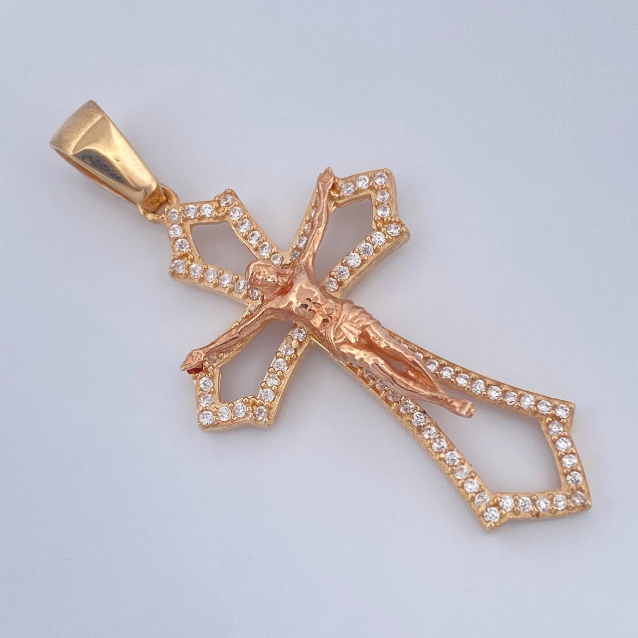 Dije Cruz Cristo 4.95gr / 4.5cm / Dos Oros Amarillo Rosa 18K %