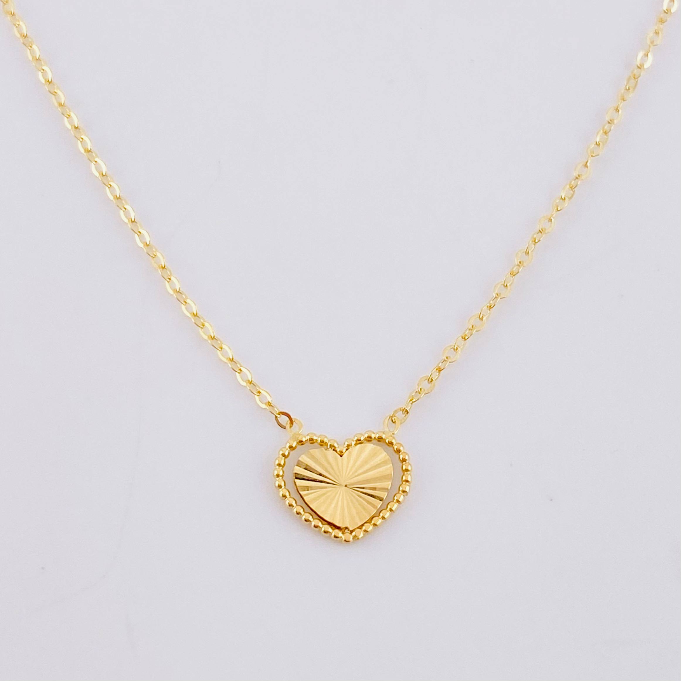 Cadena Aro Seguido Dije Corazón Diamantado 1.4g / 45.5cm / 1mm Oro Amarillo 18K