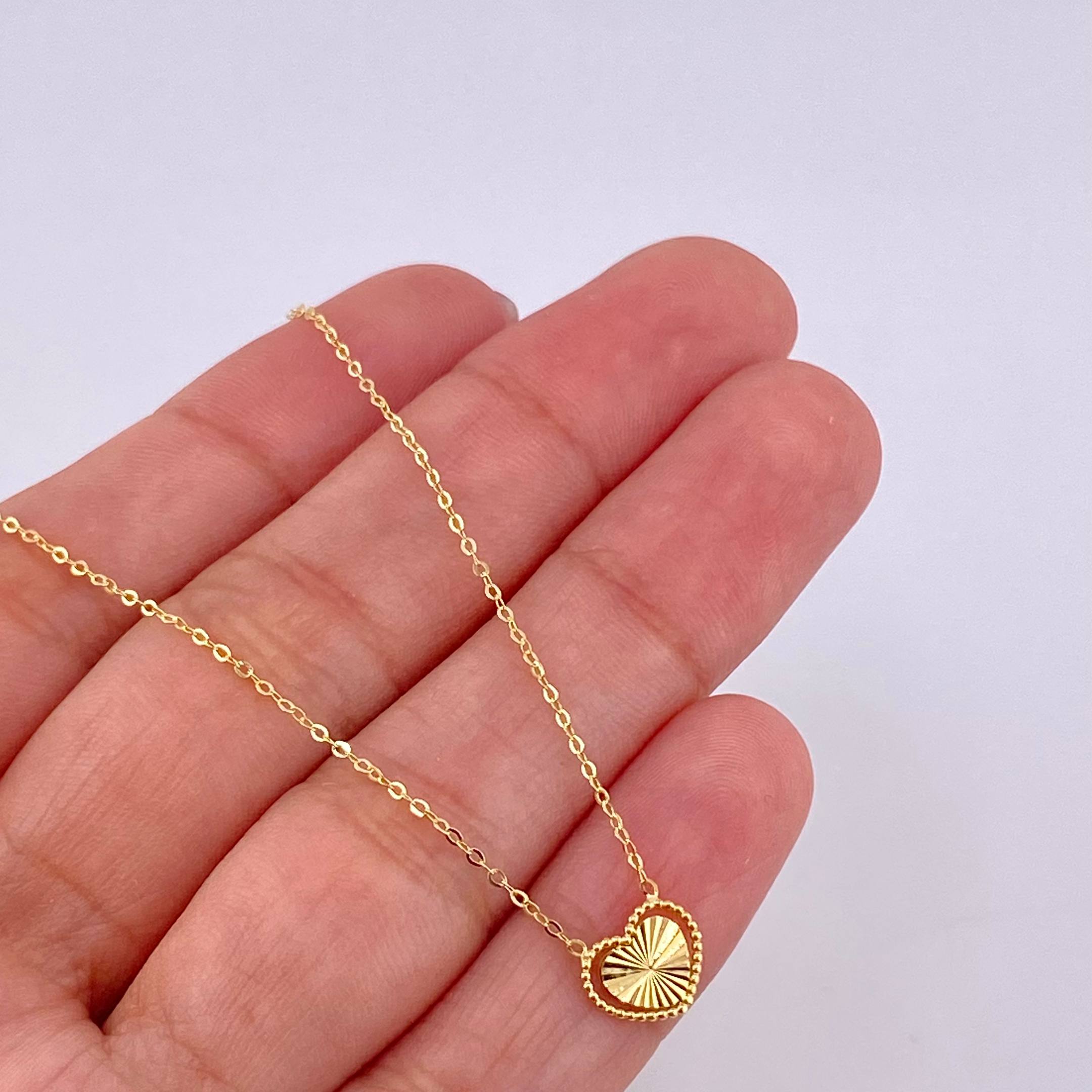 Cadena Aro Seguido Dije Corazón Diamantado 1.4g / 45.5cm / 1mm Oro Amarillo 18K