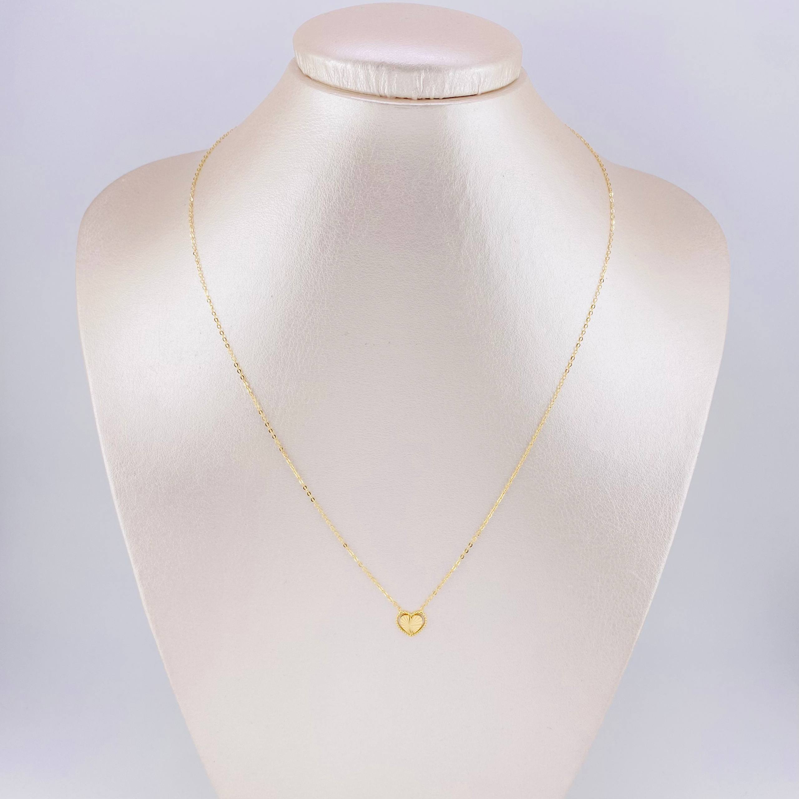 Cadena Aro Seguido Dije Corazón Diamantado 1.4g / 45.5cm / 1mm Oro Amarillo 18K