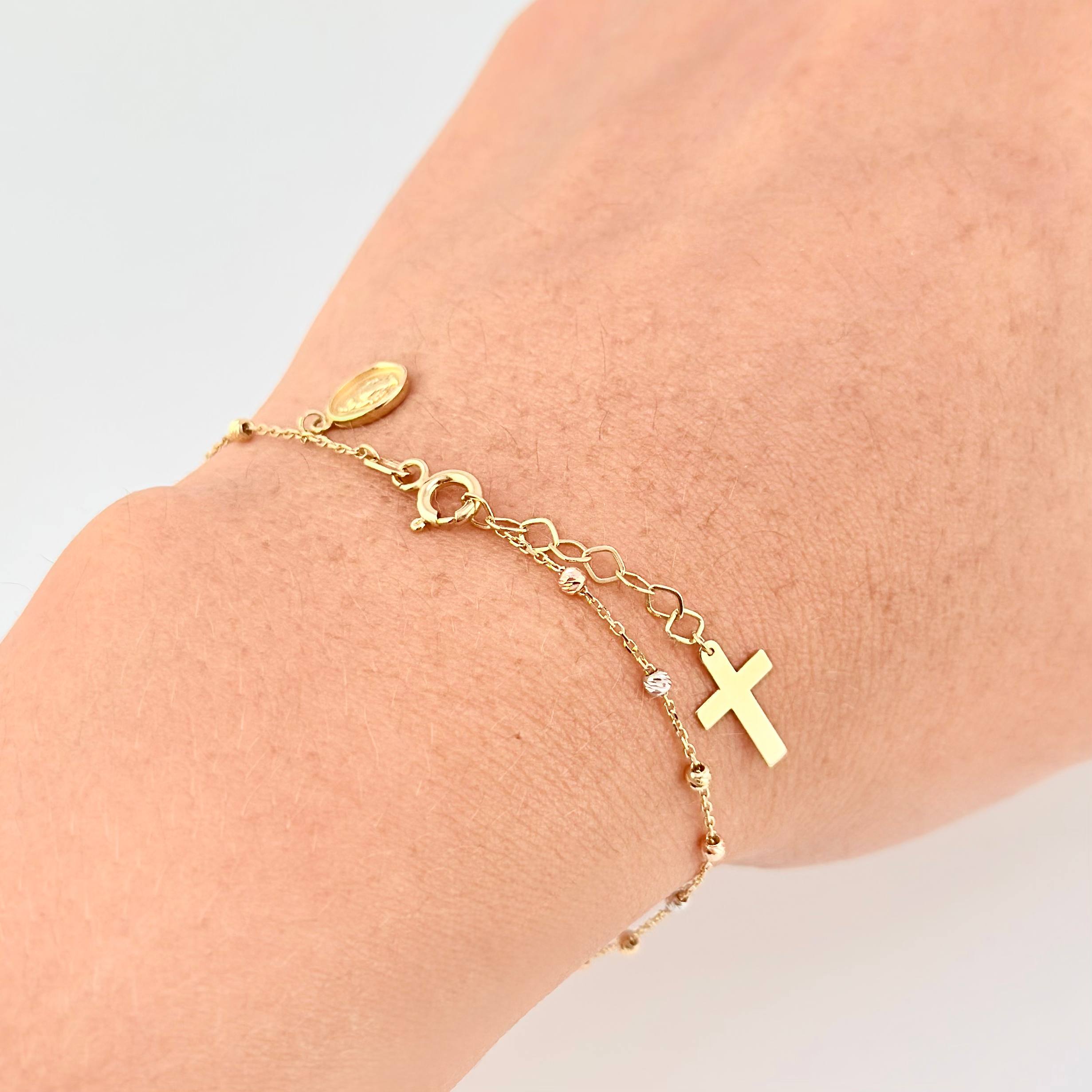 Pulso Denario Virgen Milagrosa 1.55g / 19cm / 1.9mm Tres Oros 18K