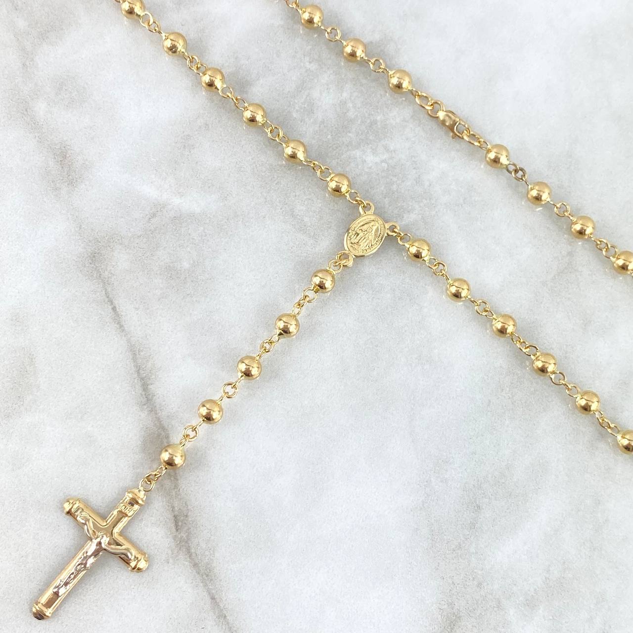 Rosario Virgen Milagrosa 15.8gr / 65cm / 6mm-5mm Bolas Lisas Oro Amarillo