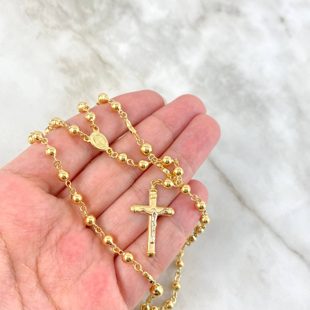 Rosario Virgen Milagrosa 14gr / 60cm / 5mm-4mm Bolas Lisas Oro Amarillo