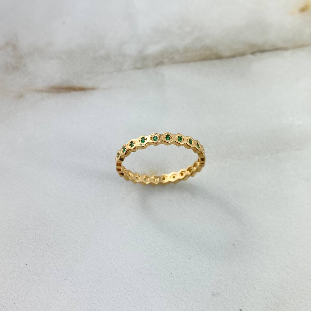 Anillo Rombos 1.65gr / T6 1/4 / Circones Verdes Oro Amarillo