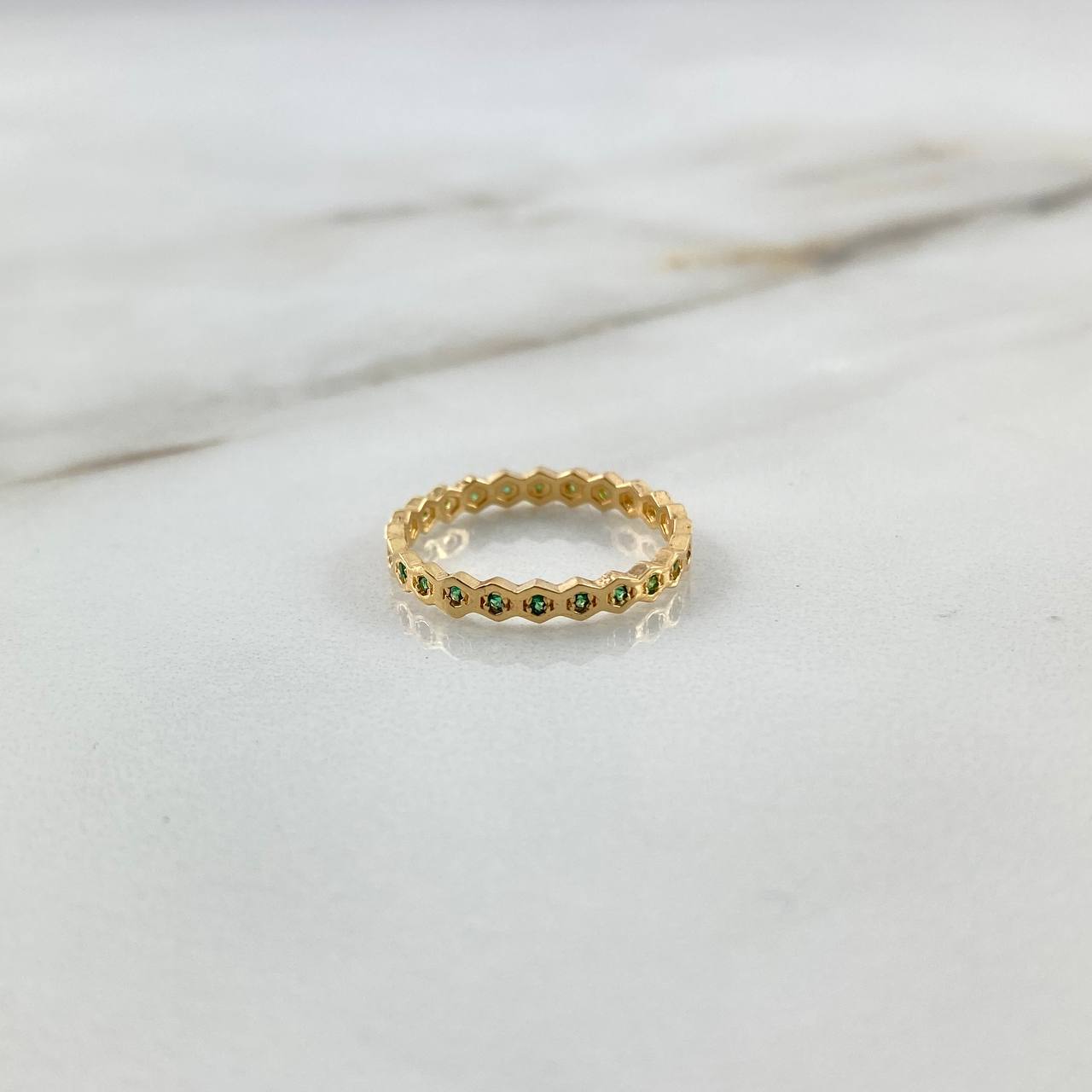 Anillo Rombos 1.65gr / T6 1/4 / Circones Verdes Oro Amarillo