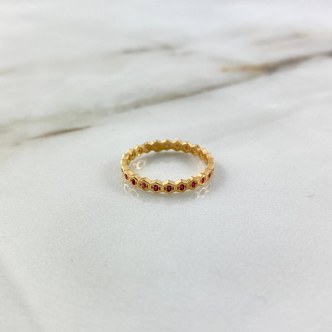 Anillo Rombos 1.7gr / T6 / Circones Fucsias Oro Amarillo