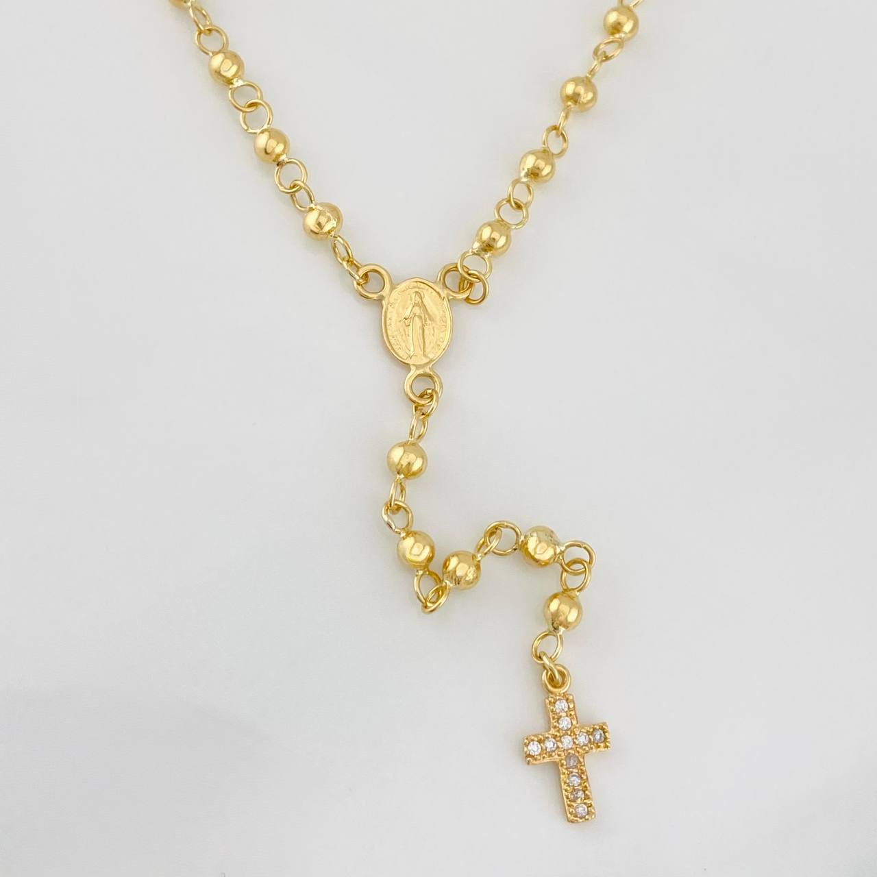Rosario Virgen Milagrosa Cruz 7.5g / 45cm / 4mm-3mm Oro Amarillo 18K